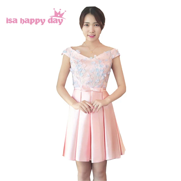 

short elegant women off shoulder cocktail with flowers party new fashion 2019 cheap dresses light pink dress sexy H4223