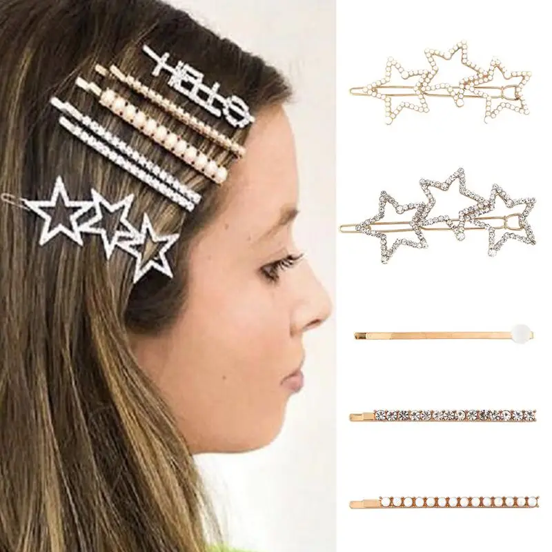 

Korean Metallic Side Bangs Decorative Long Strip Hairpin Women Hollow Star Frog Hair Clip Rhinestone Faux Pearl Jewelry Barrette