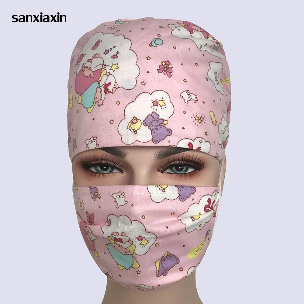 

wholesale Cartoon printing Medical Hospital Laser Eye Operating room Work Cap Elastic Bandage Unisex surgical nurse doctor hat
