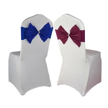 Дешевые 20 шт./лот красный/синий/желтый многоцветный спандекс отель лента на Банкетный стул бант для свадебной вечеринки Дети День рождения украшения