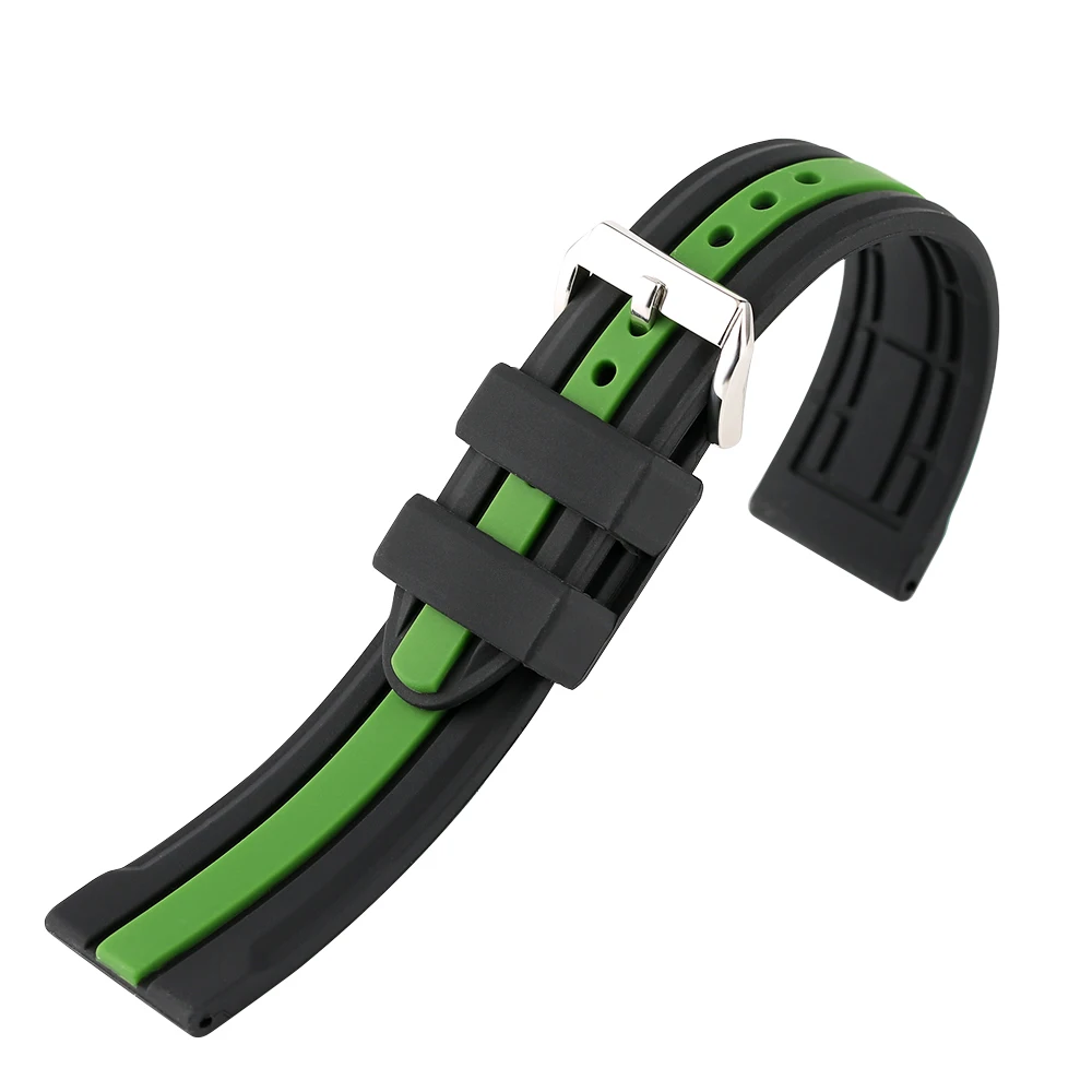 HQ Replacement Unisex Red Black Stripe Rubber Watch Band Women Soft Silicone Pin Buckle Men Watch Bands New With Tags Gift (15)