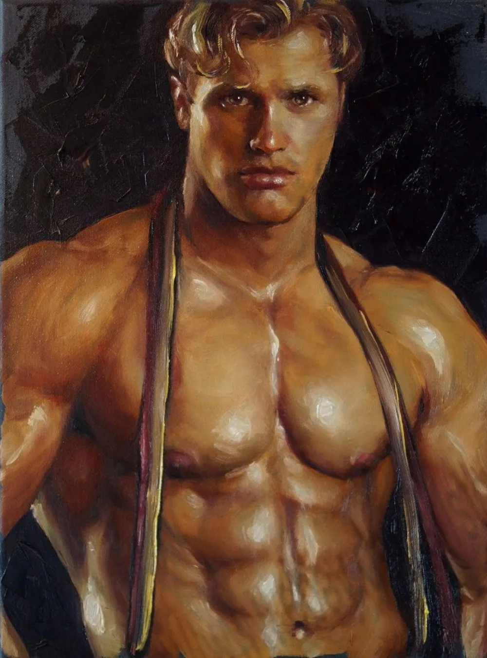 

Handpainted man portrait oil painting male nude muscle gay interest