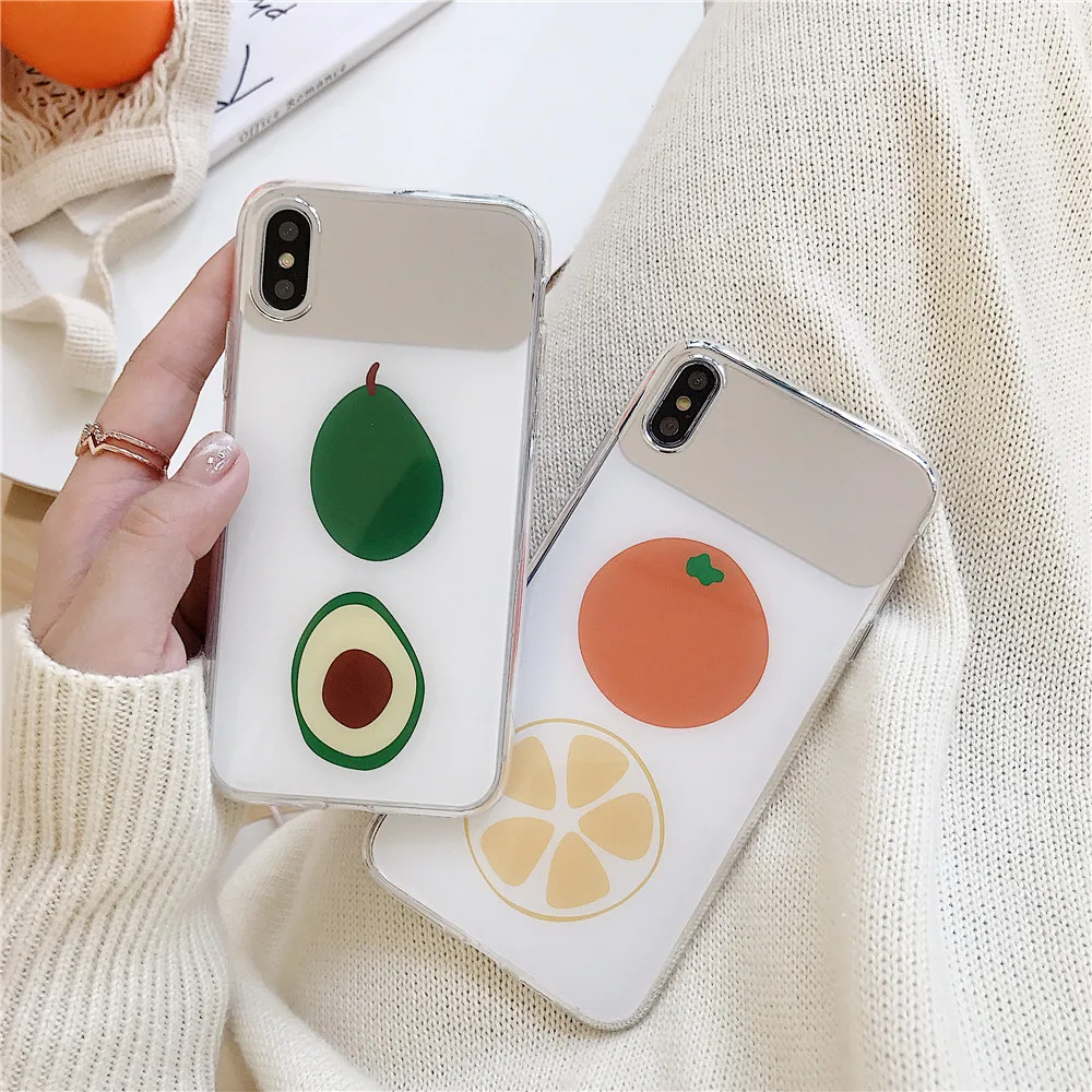 Зеркальный чехол для телефона пар Iphone 7 8 Plus милый оранжевый с авокадо 6S X XS MAX XR