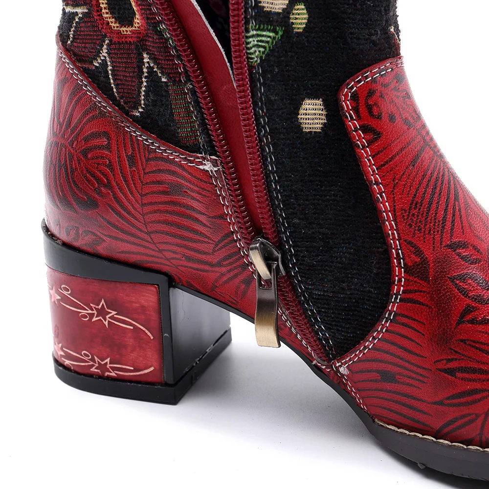 Винтажные ковбойские ботинки в стиле пэчворк; женская обувь; обувь из натуральной кожи в богемном стиле; женские ботинки до середины икры; сезон осень; botas Mujer