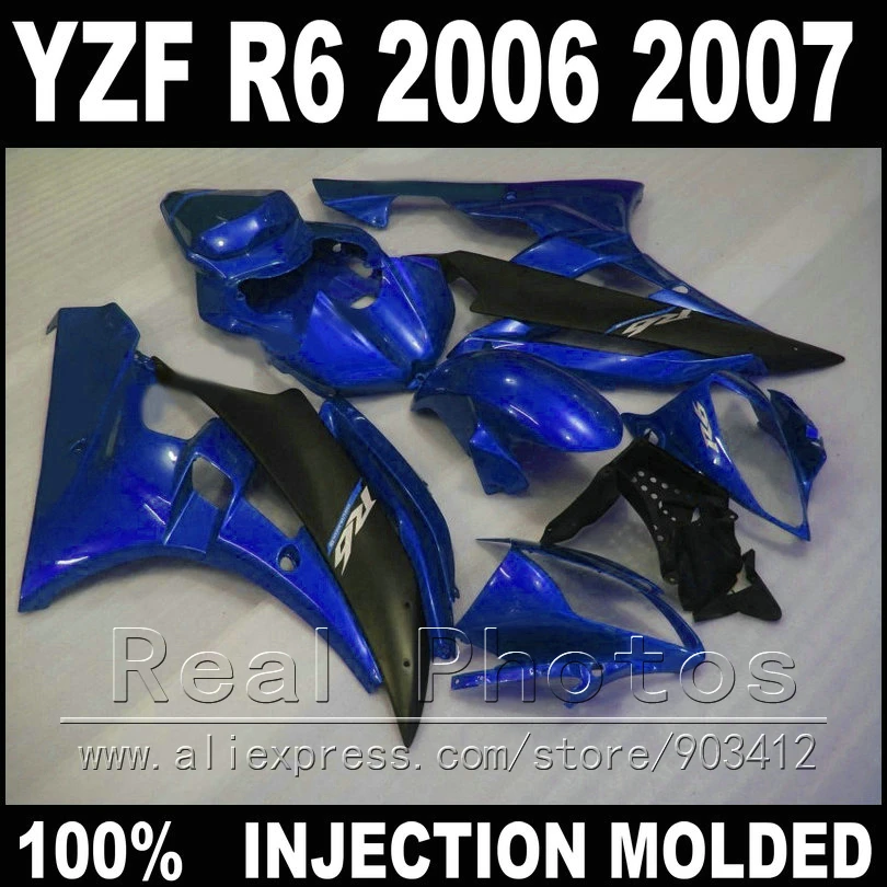 

100% Fit for YAMAHA R6 fairing kit 2006 2007 Injection molding royalblue matte black 06 07 YZF R6 fairings