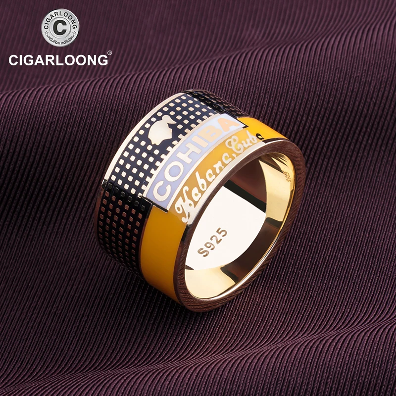 COHIBA кольцо для сигар позолоченное кольцо из стерлингового серебра 925 креативные ювелирные изделия CP-0031