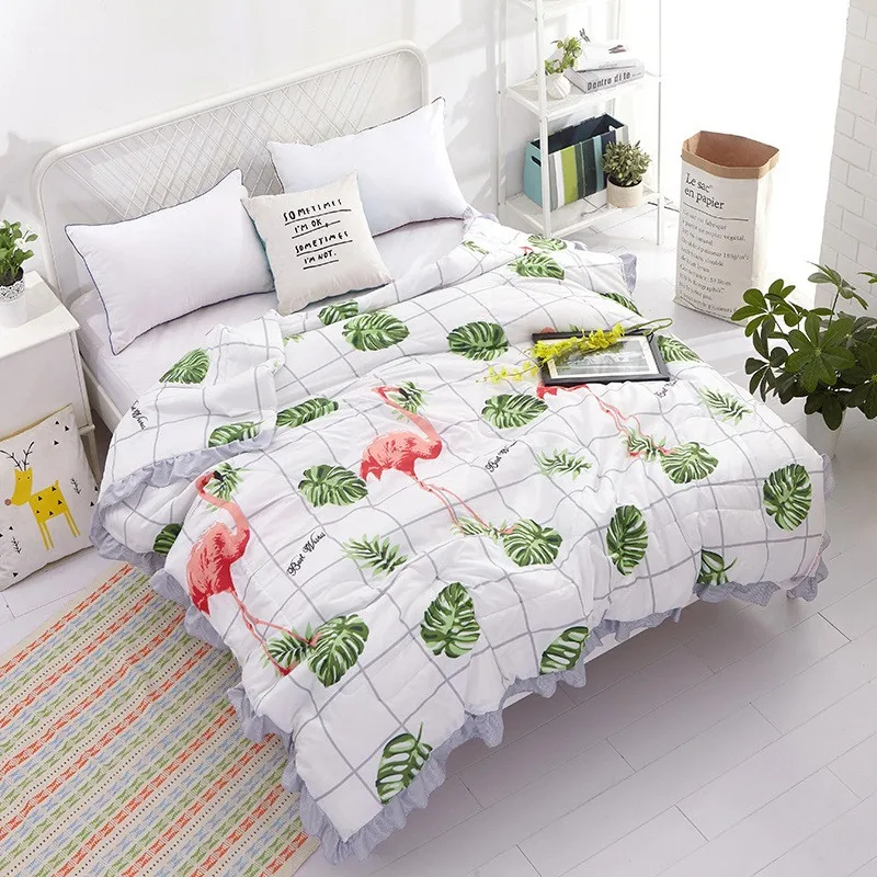 

200*230cm Leaves Printed Blankets for Adults 2018 New Summer Soft Bed Covers Flamingo Print Sofa Cover Pink Blanket Home Textile