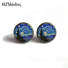 HZShinling женские серьги-гвоздики Ван Гог картина Звездная ночь картины индивидуальные стеклянные серьги в форме подсолнечника для женщин HZ4