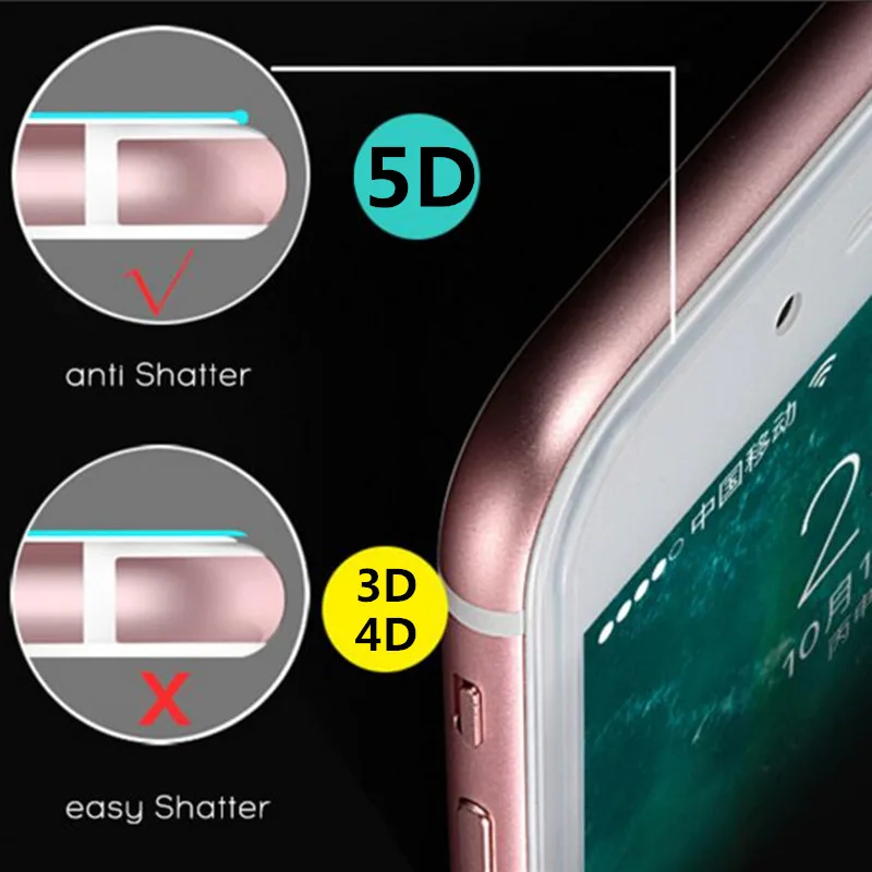 5D полное покрытие закаленное стекло для iPhone 7 7 Plus 9H Жесткий 3D 4D обновление Взрывозащищенная Пленка чехол на 7 7PLus 4," 5,5"