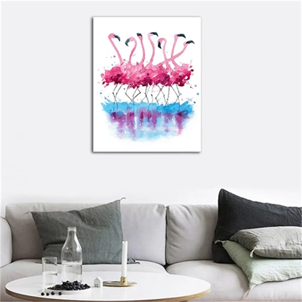 

Laeacco Canvas Calligraphy Painting Nordic Watercolor Flamingo Poster and Print Living Room Restaurants Wall Art Home Decoration