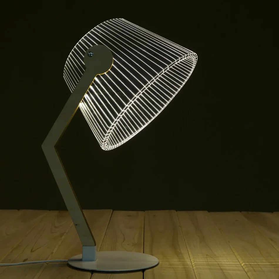 

3D Wood Table Lamp LED Reading Lamp With Luminous Lampshades 3D Optical Illusion Light Home Decor Modern Design Novelty Lamp