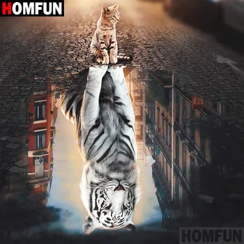 

HOMFUN Full Square/Round Drill 5D DIY Diamond Painting "cat & tiger" 3D Diamond Embroidery Cross Stitch Home Decor A18564