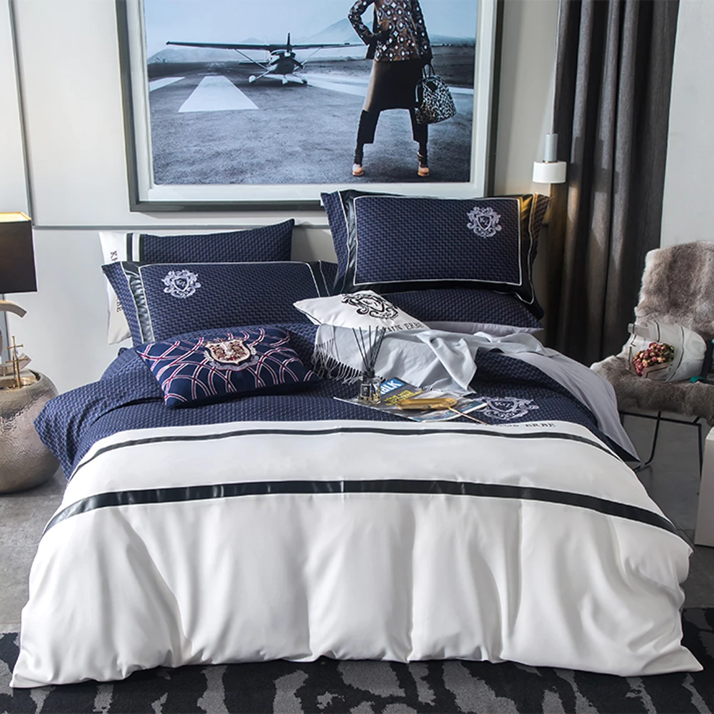 2018 Fashion White Geometric Bedlinens Egyptian Cotton Bedding Set