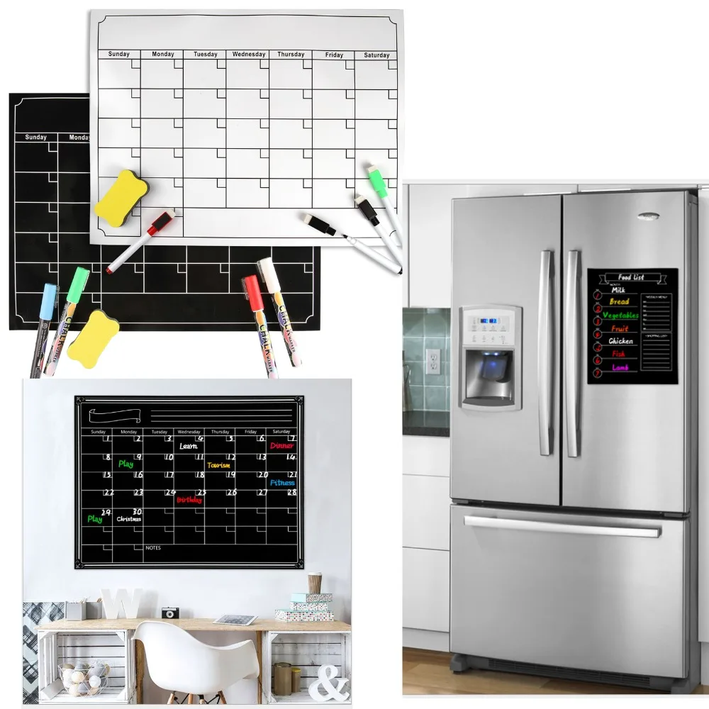 

Magnetic Whiteboard Dry Erase Board Magnets Fridge Refrigerator To-Do List Monthly Daily Planner Organizer for Kitchen