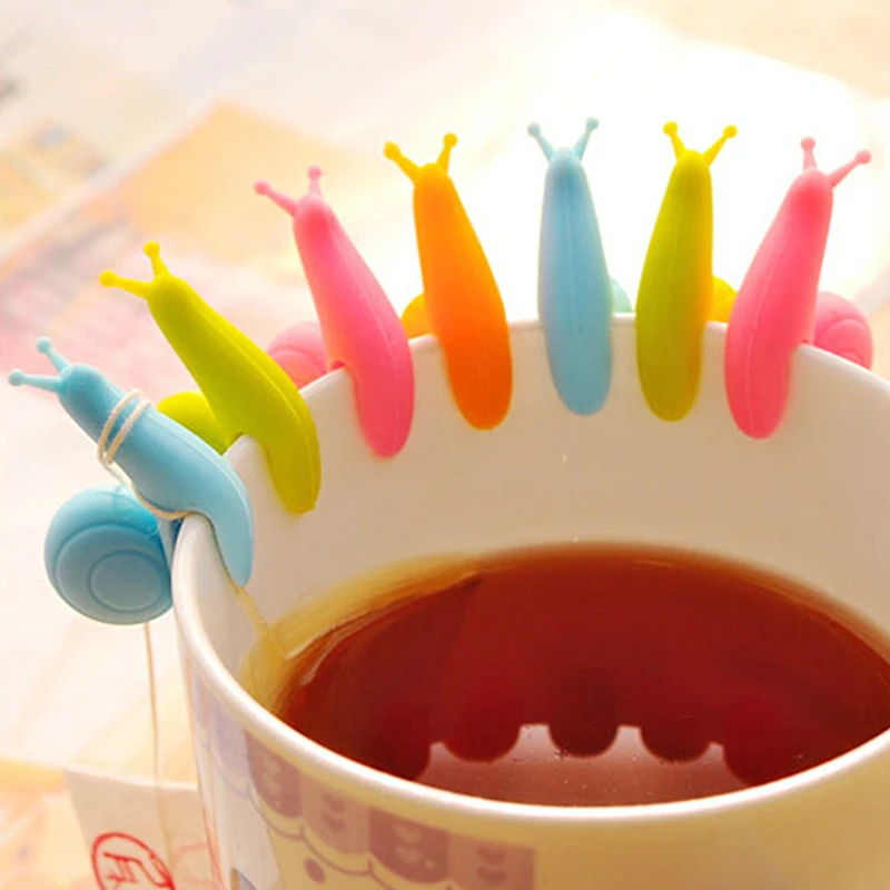 

5pcs/set Snail Wineglass Label For Tea Bag Hanging Mug Cup Clip Tea Infuser Party Supplies Novelty Product Mixed Color Tea Pets