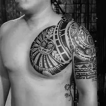 Тотем на плече и груди от солнца, водостойкая тату-наклейка, крутая Татуировка Харадзюку 0622