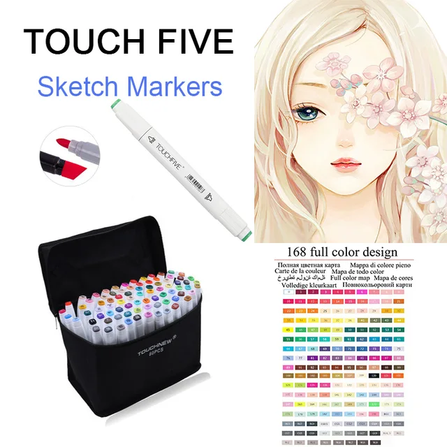 TOUCHFive Single Art Markers Pen Drawing White Dual Head Alcohol Sketch Marker Pen For Choose Color Manga Painting Art Supplies8