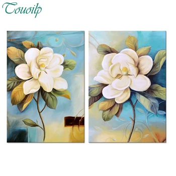 

2pcs full Diamond embroidery Flower 5d diy diamond painting Cross Stitch white Magnolia,full Rhinestone mosaic home decoration