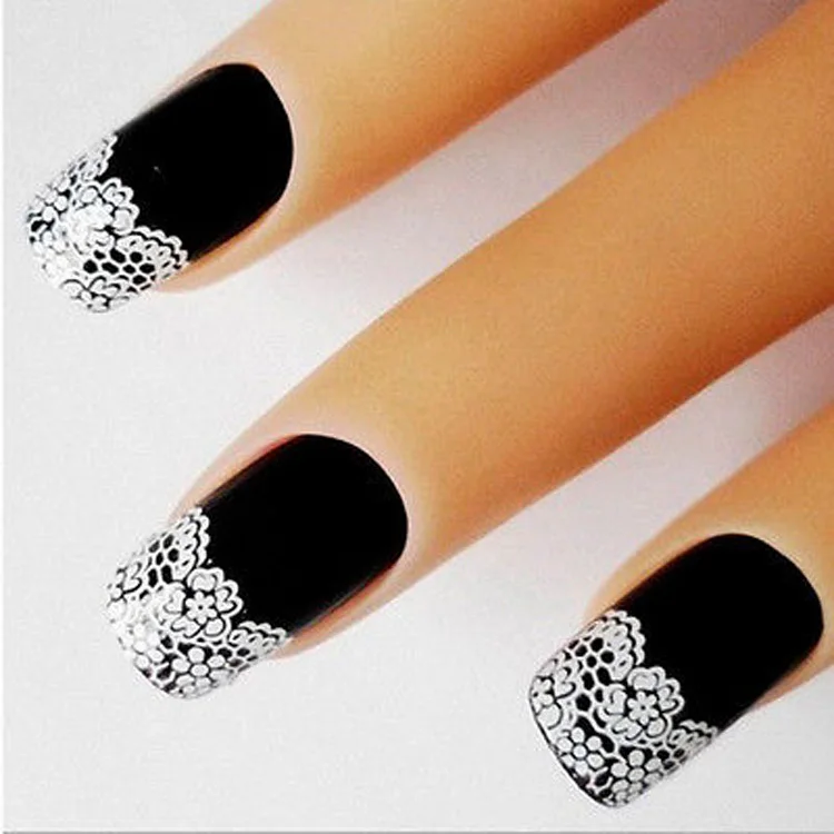 New Fashionable Lace White Flower Nail Art Stickers Decals Self Adhesive Nail Decoration