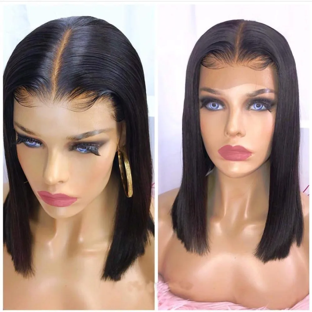 

SimBeauty 13x6 Deep Part Short Bob Lace Front Wigs Human Hair Pre Plucked Full End 150% Density Brazilian Straight Bob Wigs