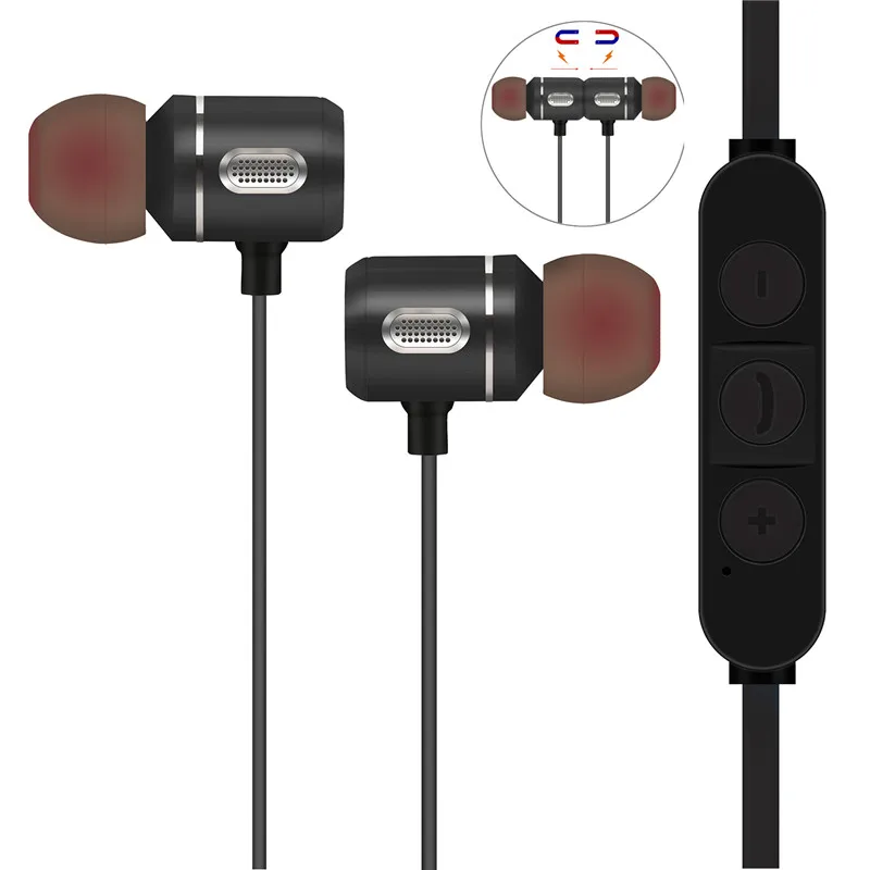 AX 09 Bluetooth Wireless Stereo Earphone In Ear Magnetism Hanging Headset With Mic Led Portable Sport Music Earphones Equipment