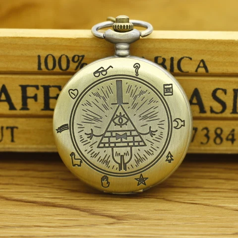 New Bronze Vintage Bill Cipher Gravity Falls Quartz Pocket Watch Analog Pendant New Bronze Vintage Bill Cipher Gravity Falls Quartz Pocket Watch Analog Pendant