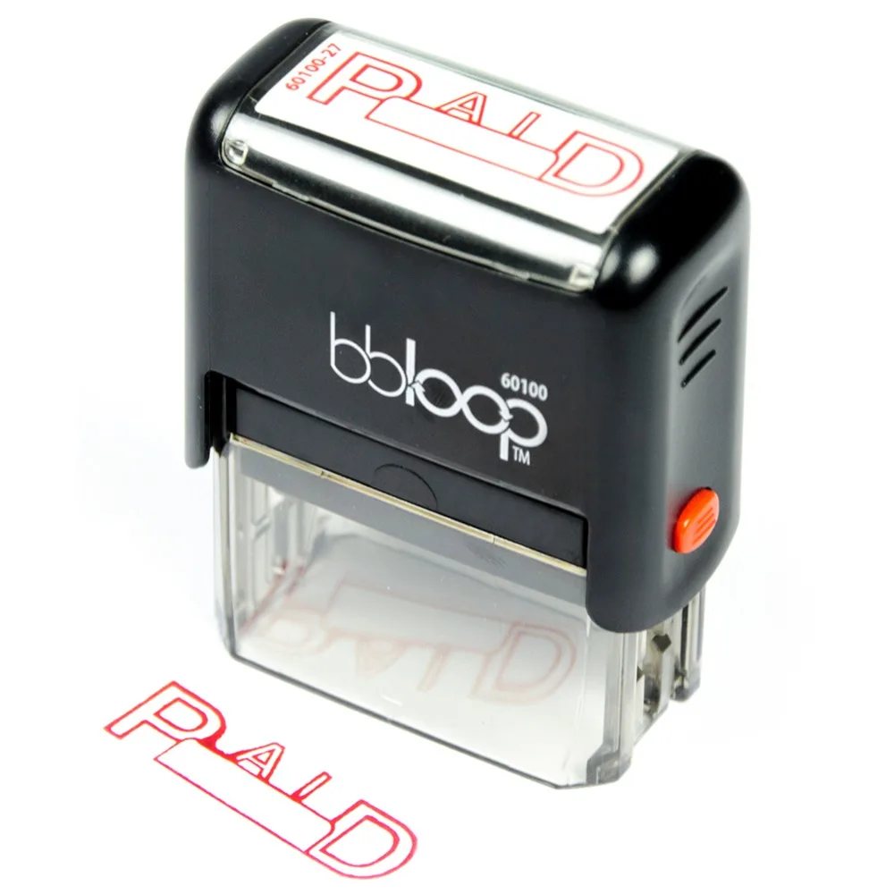 

BBloop "PAID" Self-Inking Stamp, Rectangular, Laser Engraved. RED