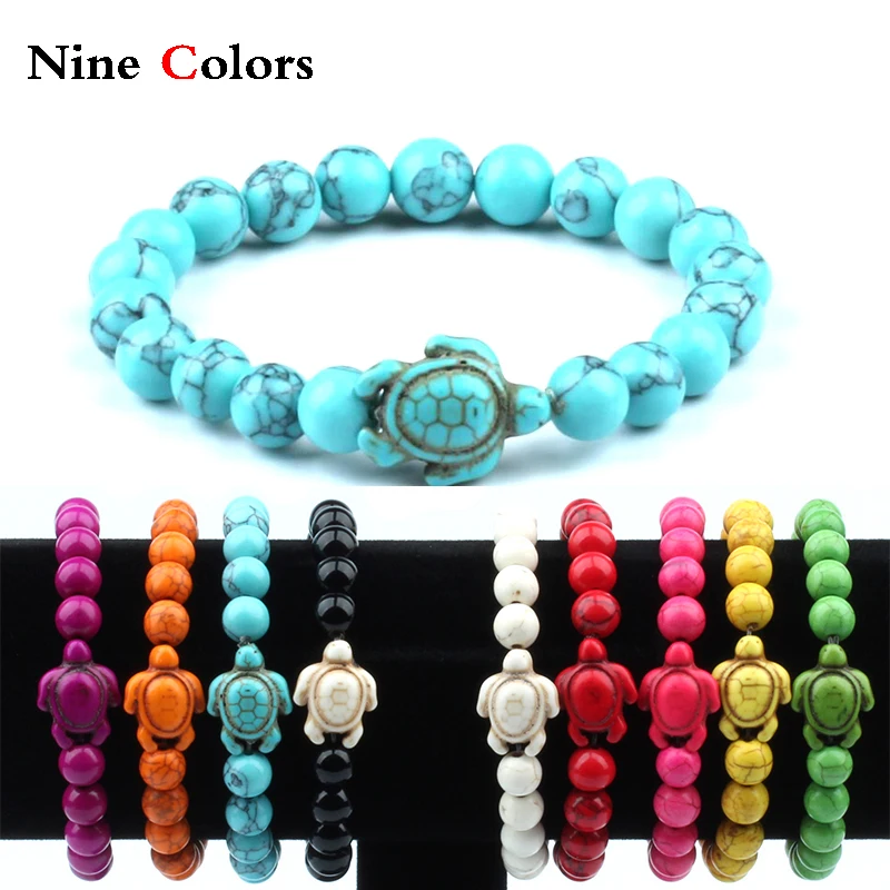 

Summer style turtle bead bracelet ladies men's classic 14 color natural stone elastic friendship bracelet beach accessoriesSL094