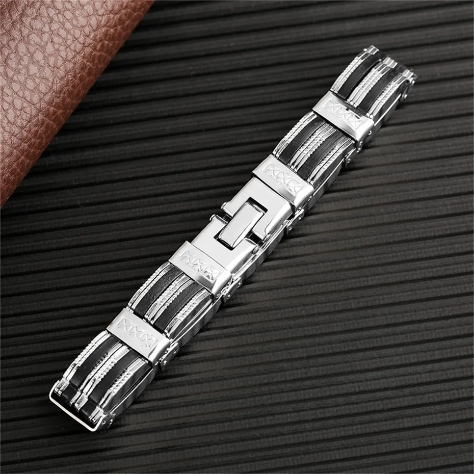 Black Simple Geometric Shape Stainless Steel Bracelet Men Chain Charms Gift Personality Male Jewelry (12)