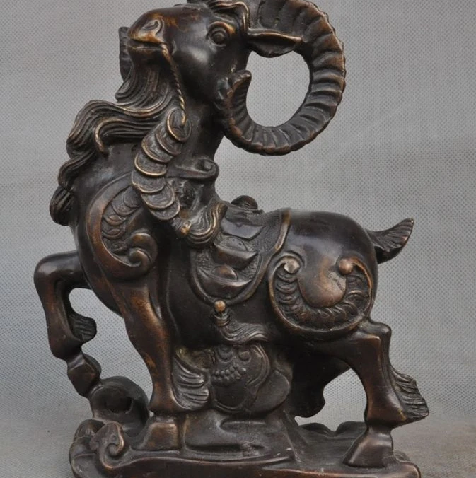 

Old Chinese Feng shui Bronze yuanbao Money Coin Wealth Lucky Sheep Goats Statue
