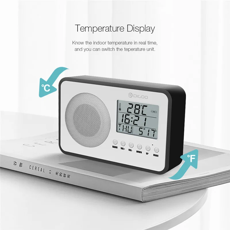 Digoo DG FR600 умный Набор беспроводной древесины зерна винтажные цифровые FM радио Будильник Сабвуфер Звук с температурным дисплеем часы