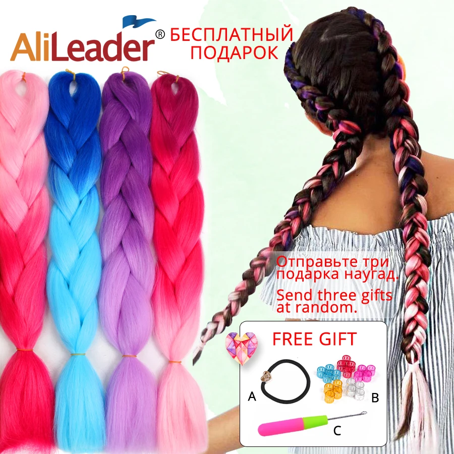 

Alileader 100g 24inch two/three Tone Ombre Synthetic Jumbo Braids Braiding Hair Extensions For Russian Women 102 Colors Pink Red