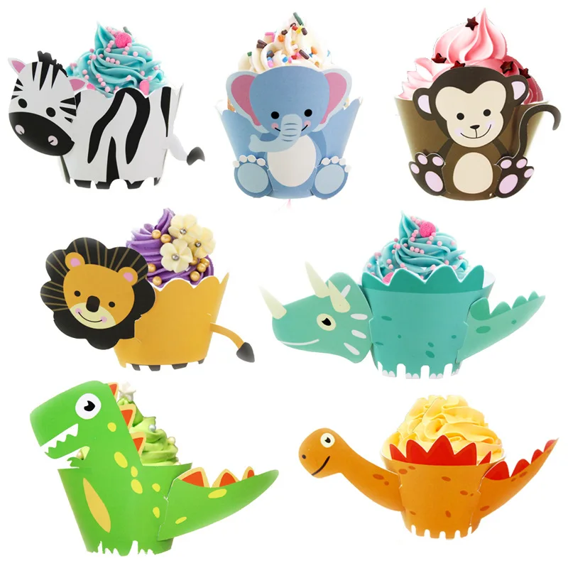 12 комплектов мультфильм животное кекс обертки Toppers детские украшения на день