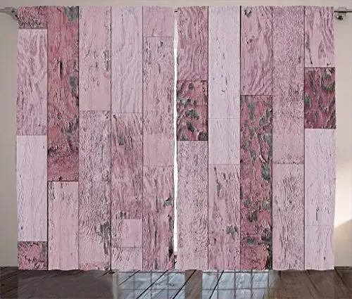 Wood Print Curtains Pastel Pink Rustic Planks with a Distressed Look Barn House Cottage Theme Living Room Bedroom Window Drape | Дом и сад