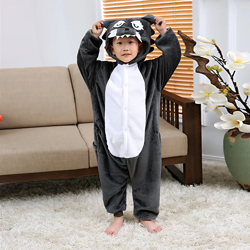 Cartoon Gray Wolf Baby Pajama Set Novelty Rompers Boy Girl Animal