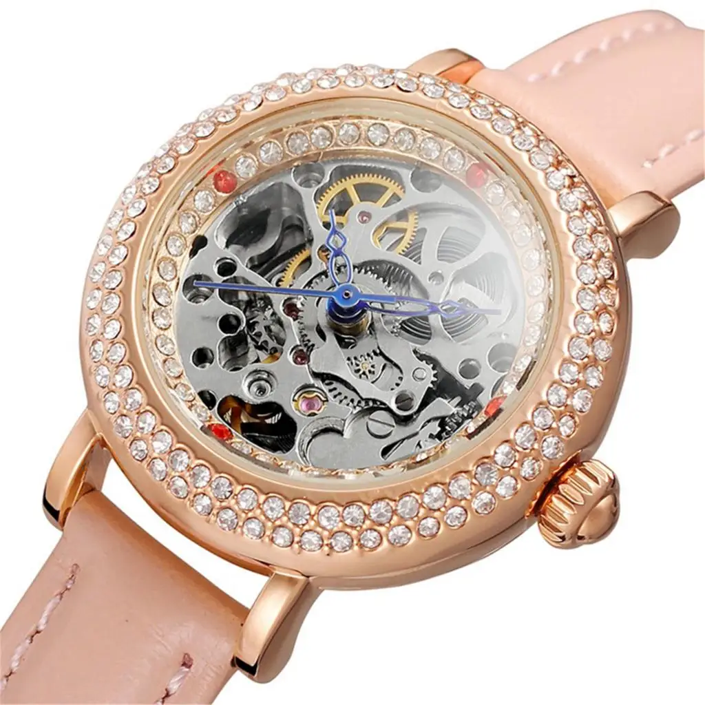 Relógio para Mulheres Marca de Luxo Relógios de Ouro do Sexo Pulseira de Couro Relógio de Pulso Automático de Esqueleto Forsining Relógios Feminino Senhoras Mecânico Top