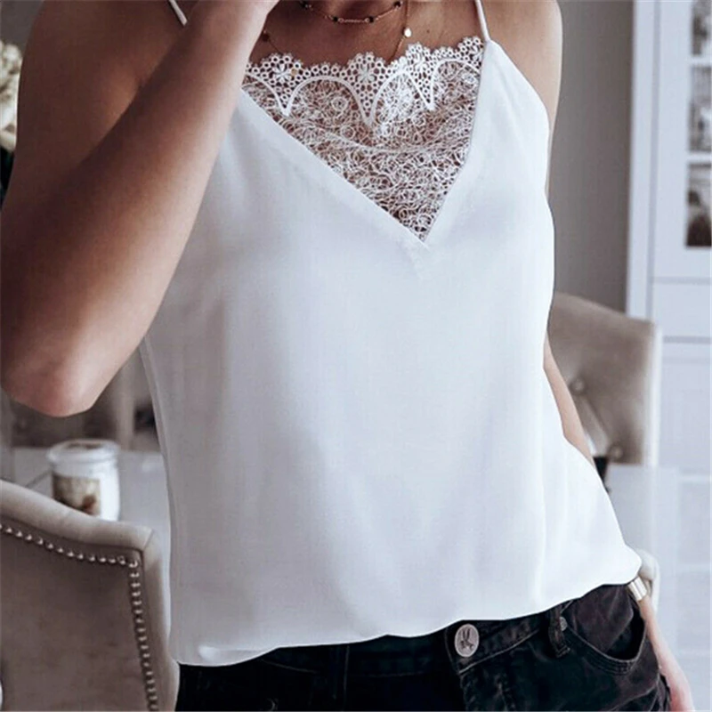 Women Blouse Sexy White Blouse Top Sleeveless V Neck Tops Ladies Blouses 2019 Womens Clothing Woman Tops Summer Female Blouses