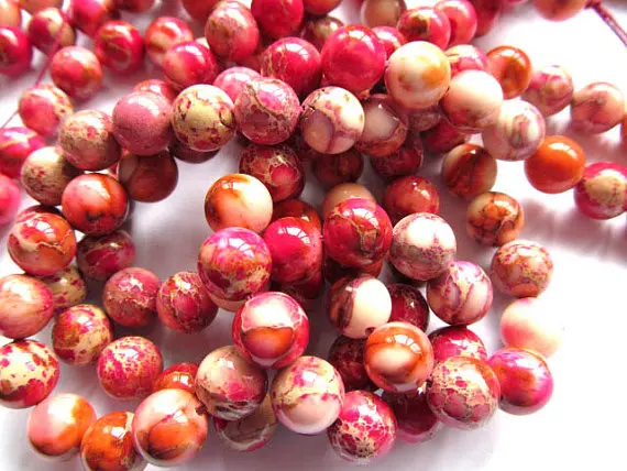 

wholesale 10mm 5strands 16inch, round ball fuchsia red snakeskin multicolor mixed sea sediment veins imperial jasper jewelry bea