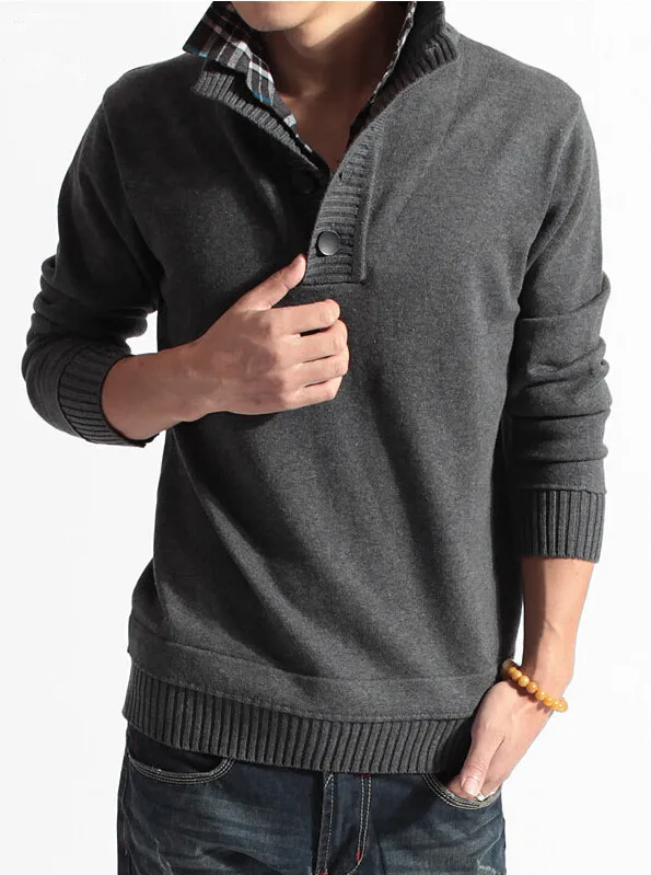 Мужской осенне-зимний свитер с воротником-стойкой, мужская верхняя одежда, пуловер из искусственного меха, мужской свитер, вязаный, Азиатский/бирки, размер M-2XL - Цвет: Темно-серый