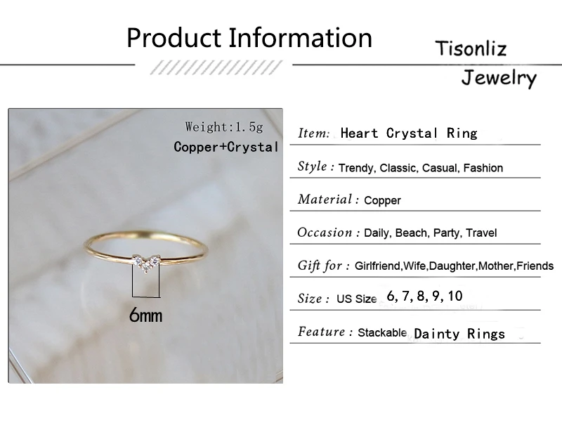 Tisonliz простые кольца с кристаллами в форме сердца для женщин женские шикарные изящные тонкие кольца изящные кольца золотые свадебные ювелирные изделия Bague Femme
