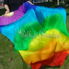 Обратная Радуга, 1 шт. правый+ 1 шт. левый 1,8 м* 0,9 м(7"* 35") Ручная роспись танец живота Шелковый веер вуаль, настоящий струящийся шелк