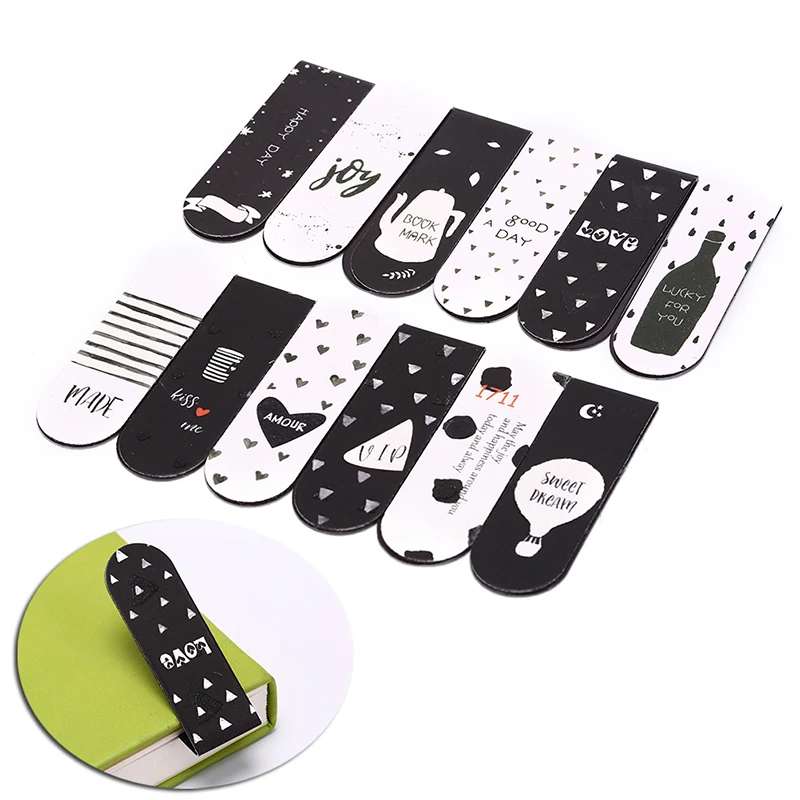 

6 Pcs/lot White And Black Paper Magnetic Bookmarks Creative School Stationery Book Marks Supplies Gift Stationery Film Bookmark