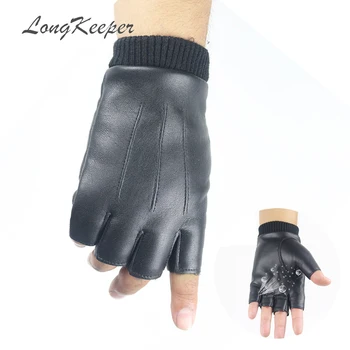 

LongKeeper PU Leather Semi-finger Gloves Men Flexible Black Sport Dancing Mittens Women Anti-slip Half Fingers Driving Guantes