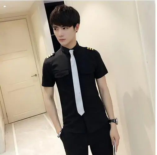 cs4 Black S~ 5XL! Dj костюм мужская форма рубашка ktv с коротким рукавом Тонкая Рабочая одежда - Цвет: cs4 Black