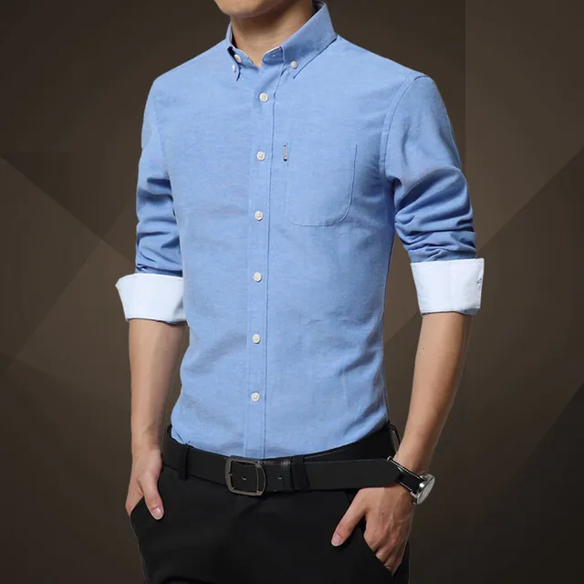 2016 new men's fashion casual long sleeved Slim collar shirt men's ...
