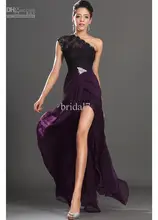 Dark Purple 2016 Neue Stil Hohe Oberschenkel Split Abendkleider Einer Schulter Schwarz Spitze Kristalle Pin Roter Teppich Kleider