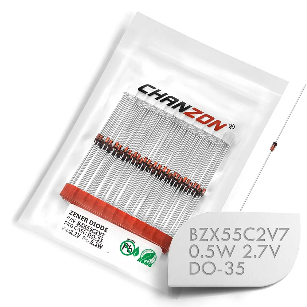(100 шт.) BZX55C2V7 (1N5223B) Диод Зенера 0 5 Вт 2 7 в DO-35 (DO-204AH) вольт 2V7 IN5223B 1N5223 | Электронные