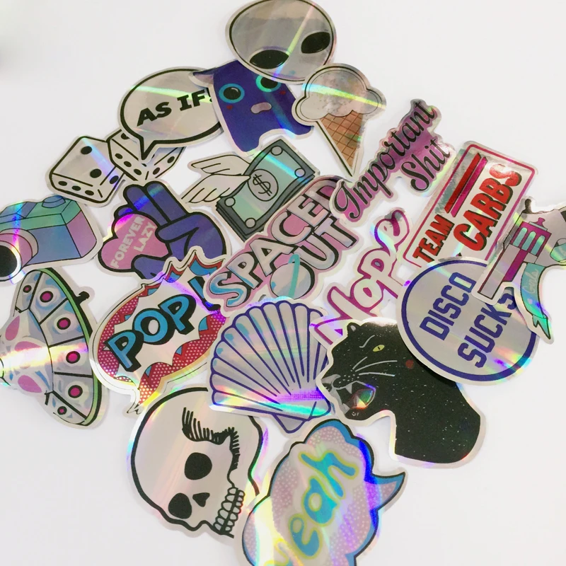 20Pcs/Set Cool Laser Star Stickers For Motorcycle Notebook Trolley Case Skateboard Colorful Skull Cross Dope Sticker Pack Decals