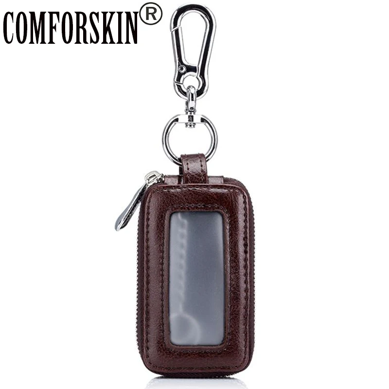 

2017 New Arrivals Double Compartments Zippers Unisex Universal Car Key Wallets Quality Split Leather Key Bag Useful Housekeepers