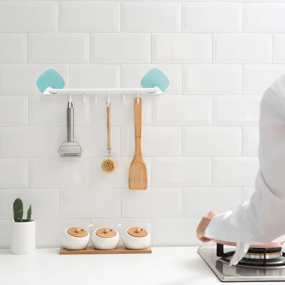 Muro del bagno Montato Appendiabiti Sfera del Bagno Porta Asciugamani Doccia Gancio Cucina Angolo Mensola Rack di Stoccaggio Bagno Organizer 6 Ganci